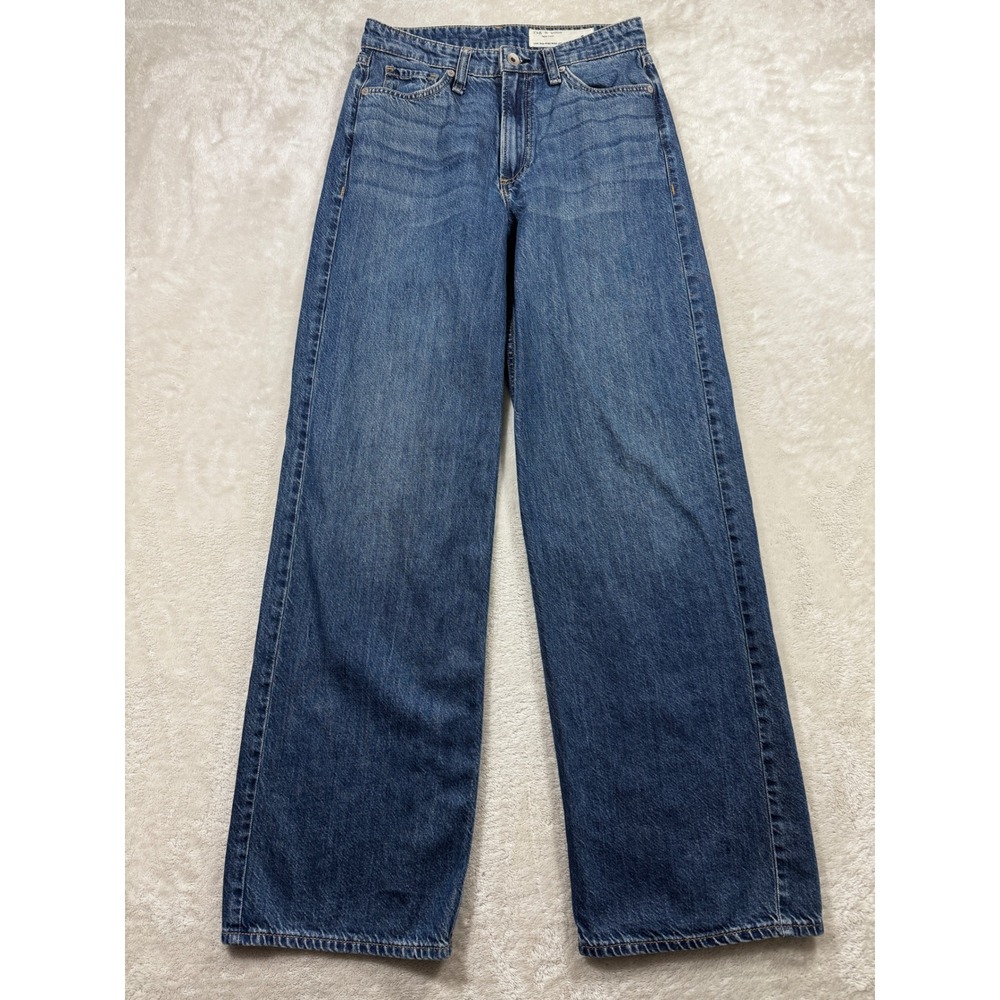 Rag & Bone Womens Lori Mid-Rise Wide Leg Covington Blue Jeans 24 Meas: 26x31